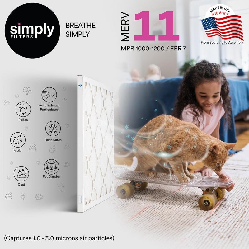 SIMPLY 20x30x1 Air Filter, Merv 11, 6 Pack, For Home AC Furnace & HVAC (Actual Size: 19.75"x29.75"x0.75") DUST, Pet, & Allergy Control - Image 2